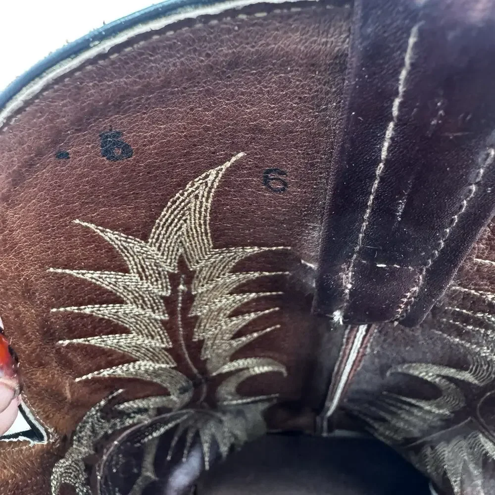 Tony Lama Men's Reddish Brown Embroidered Leather Classic Cowboy Boots Size 8.5D